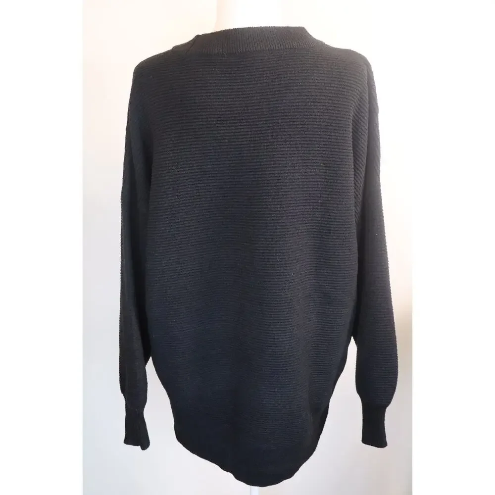 NEW RD Style Abril Women's Black Hi Low Ribbed Balloon Sleeve Sweater Size M